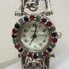 Sterling Silver Marcasite, Emerald, Ruby and Sapphire Dragon Design Watch