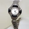 Sterling Silver Marcasite and Onyx Watch - Quartz