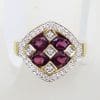 Stunning 9ct Yellow Gold Large & Solid Rhodolite Garnet and Diamond Cluster Ring