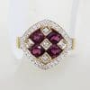 Stunning 9ct Yellow Gold Large & Solid Rhodolite Garnet and Diamond Cluster Ring