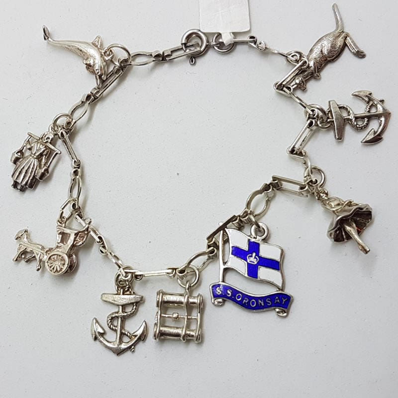 20201006_204404 Sterling Silver Vintage Charm Bracelet with Assorted Charms