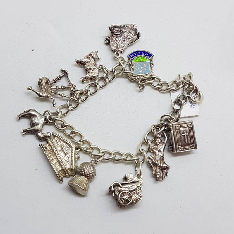Sterling Silver Vintage 10 Charm Bracelet