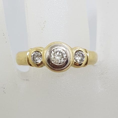 18ct Yellow and White Gold - Two Tone - Bezel Set Trilogy Diamond Engagement / Dress Ring