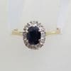 9ct Yellow Gold Oval Sapphire and Diamond Cluster Ring - Vintage / Antique