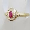 9ct Yellow Gold Natural Ruby & Diamond Oval Channel Set Cluster Ring