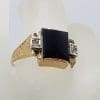 9ct Rose Gold Rectangular Onyx and Cubic Zirconia Gents Ring - Antique / Vintage