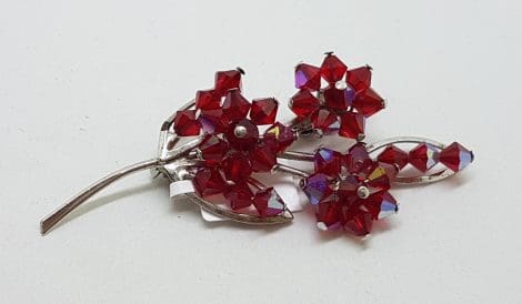 Vintage Red Crystal Flower Brooch