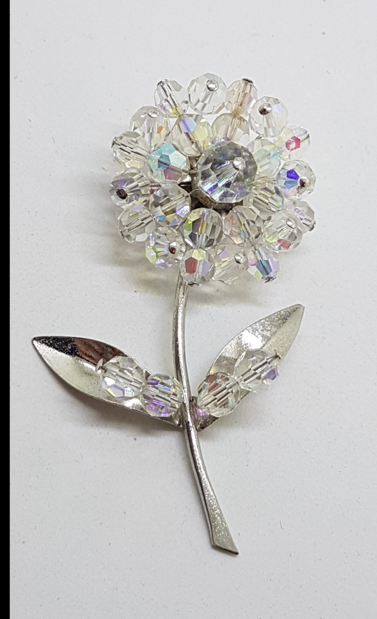 20201006_214118 Vintage Large Clear Crystal Flower Brooch