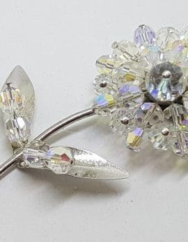 Vintage Large Clear Crystal Flower Brooch