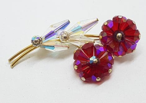 Vintage Red Crystal Flower Brooch