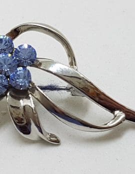 Vintage Plated Blue Floral Twist Large Brooch
