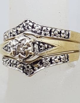9ct Yellow Gold Diamond Wedding, Engagement and Eternity Three Ring Set - Antique / Vintage