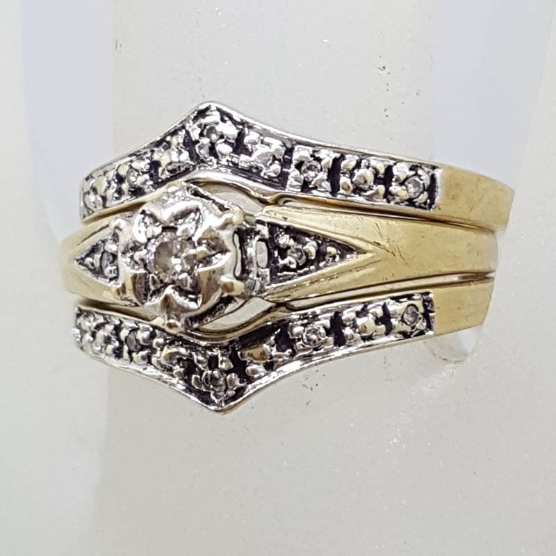 9ct Yellow Gold Diamond Wedding, Engagement and Eternity Three Ring Set - Antique / Vintage