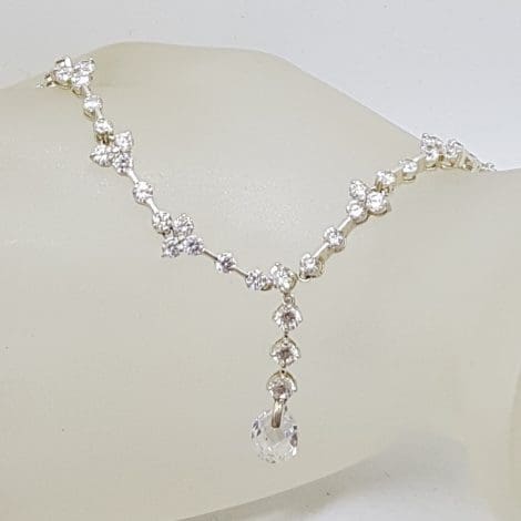 Plated Crystal Ornate Drop Collier Necklace - Wedding / Debutante
