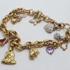 9ct Yellow Gold Assorted Charms Bracelet - Includes Diamond and Cubic Zirconia Charms