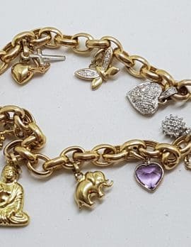 9ct Yellow Gold Assorted Charms Bracelet - Includes Diamond and Cubic Zirconia Charms