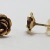 9ct Yellow Gold Rose Stud Earrings - Vintage