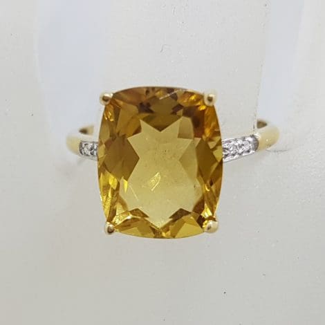 9ct Yellow Gold Rectangular Citrine and Diamond Ring