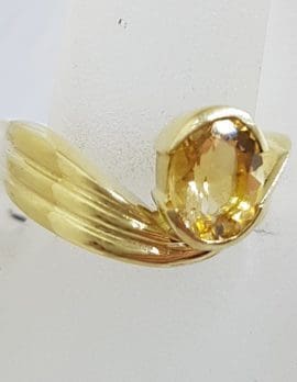 9ct Yellow Gold Oval Citrine Wide Twist Design Ring