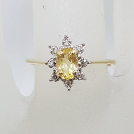 14ct Yellow Gold Oval Citrine and Diamond Cluster Ring