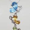9ct White Gold Topaz, Citrine, Peridot and Diamond Butterfly Pendant on 9ct Chain