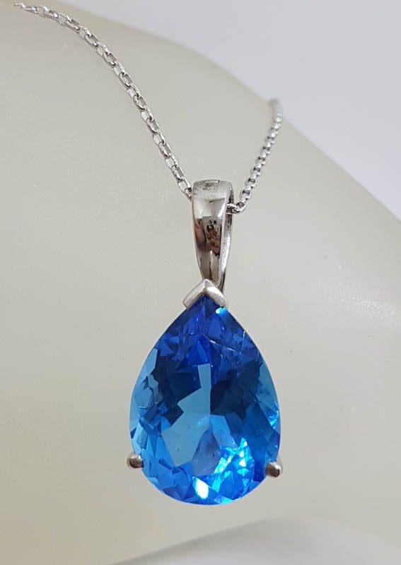 20201027_145954 9ct White Gold Large Teardrop Shape Blue Topaz Enhancer Pendant on Gold Chain