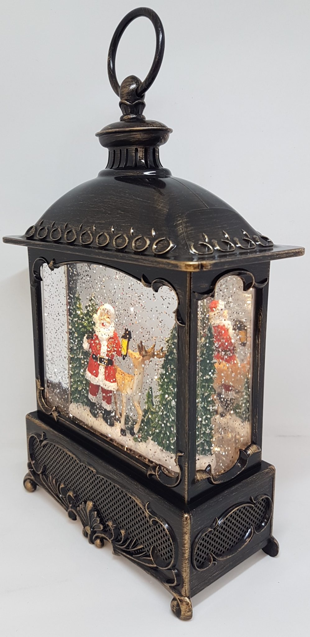 Musical Christmas Glitter Lantern – Santa with Lantern and Reindeer / Rudolph – Christmas Ornament Design #22