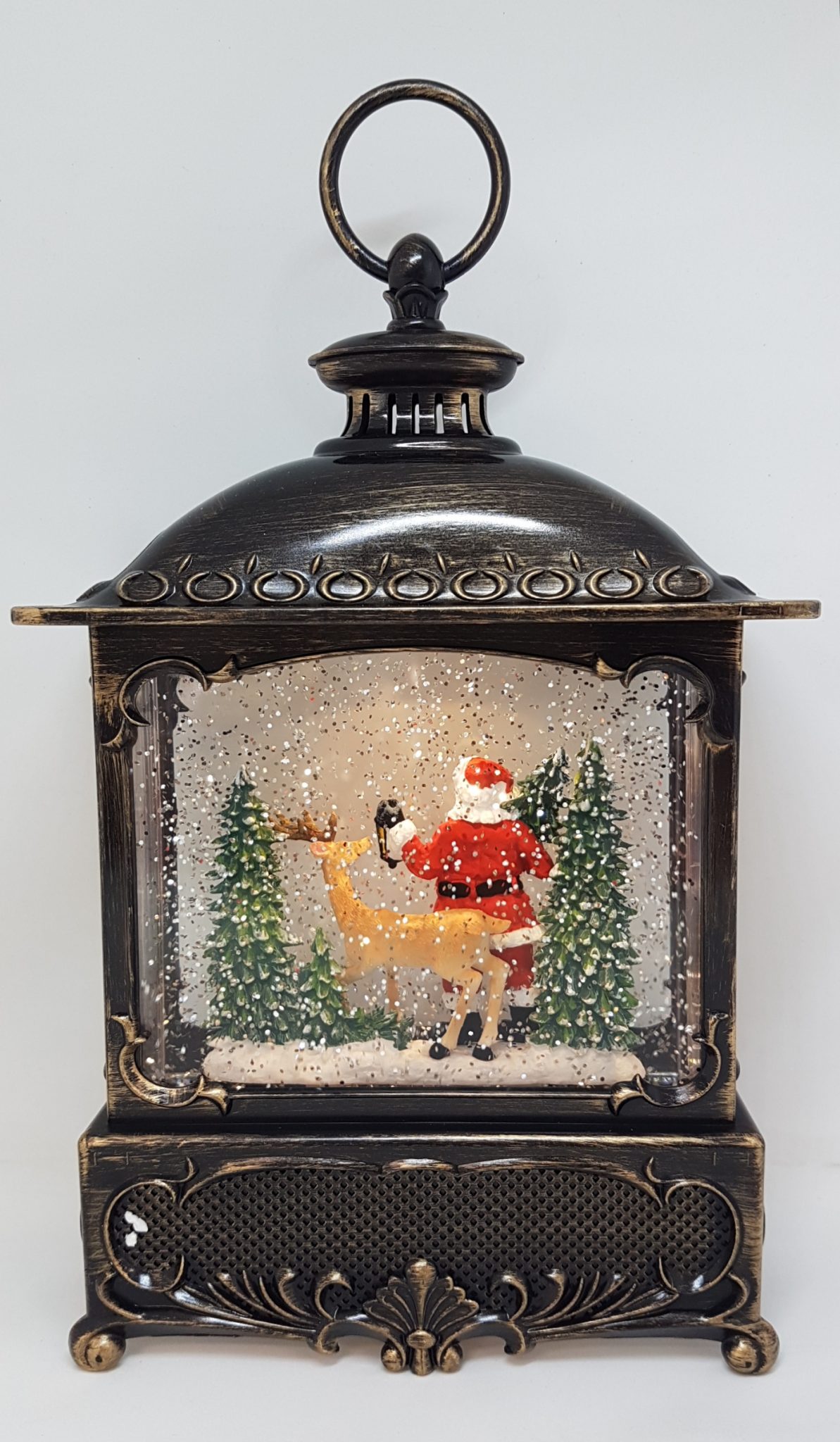 Musical Christmas Glitter Lantern – Santa with Lantern and Reindeer / Rudolph – Christmas Ornament Design #22