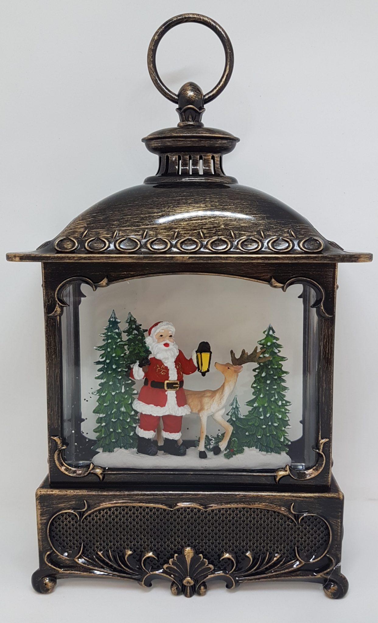 Musical Christmas Glitter Lantern – Santa with Lantern and Reindeer / Rudolph – Christmas Ornament Design #22