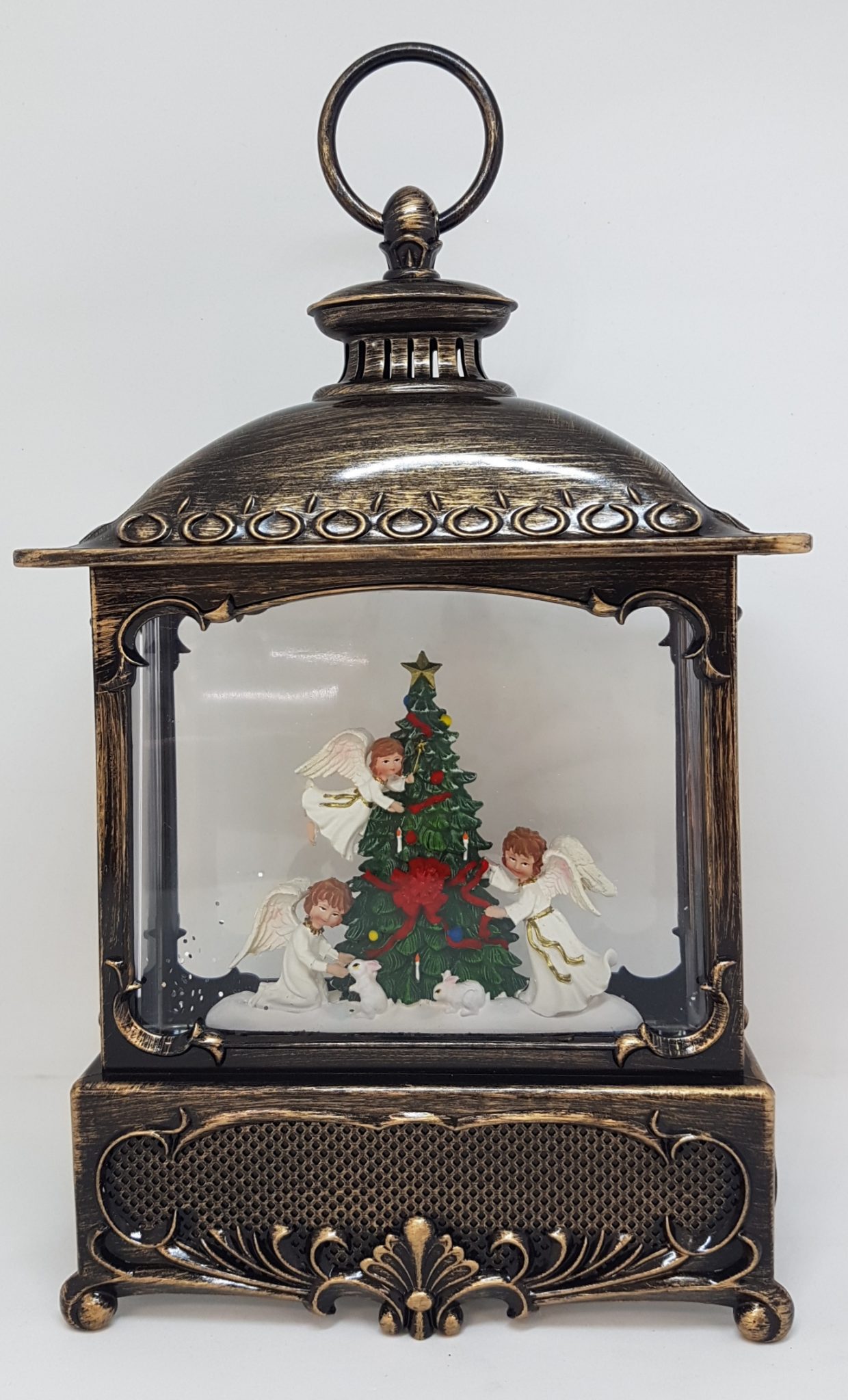 Musical Christmas Glitter Lantern – Three Angels Around the Christmas Tree – Christmas Ornament Design #23