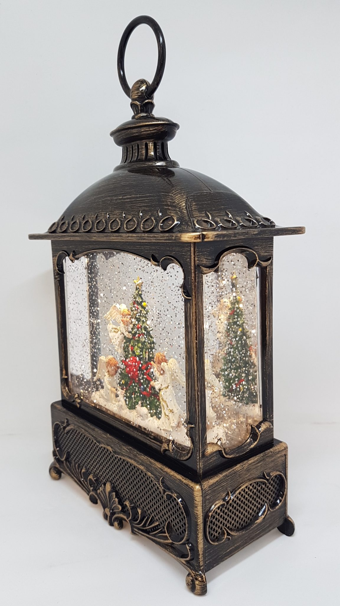 Musical Christmas Glitter Lantern – Three Angels Around the Christmas Tree – Christmas Ornament Design #23