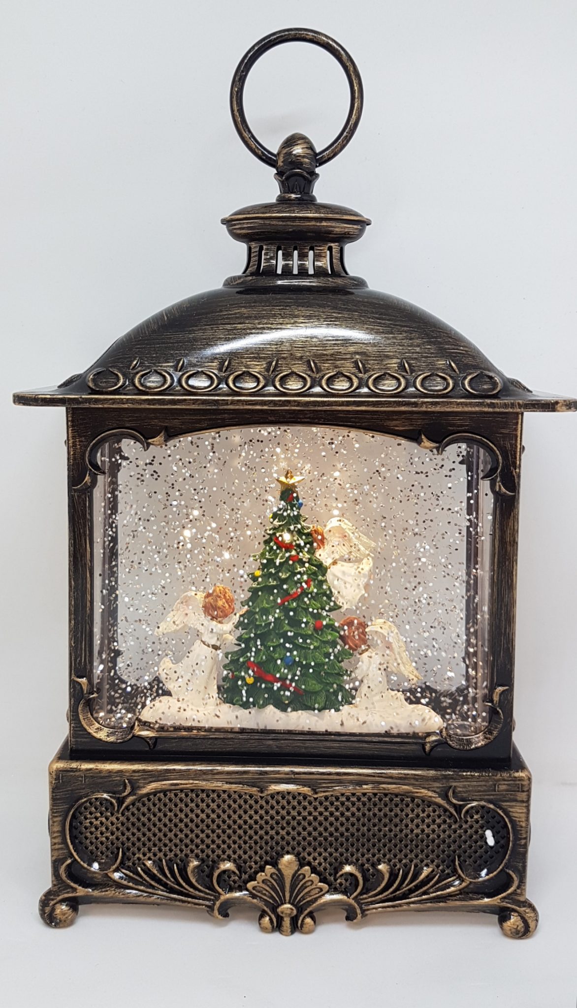 Musical Christmas Glitter Lantern – Three Angels Around the Christmas Tree – Christmas Ornament Design #23