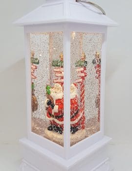 Christmas Glitter Lantern – Santa with North Pole Sign – Christmas Ornament Design #24 - White