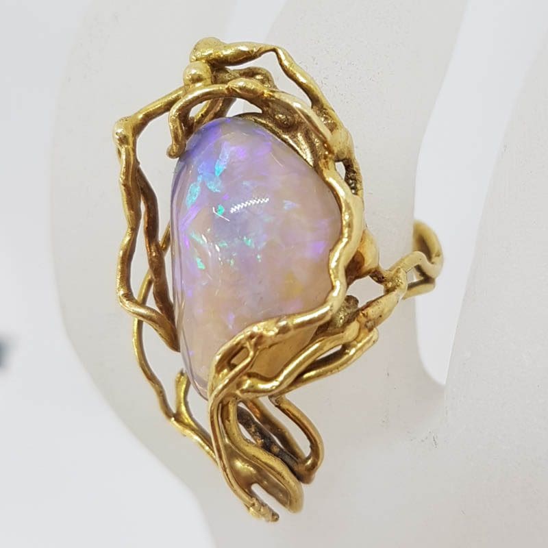 20201027_193553 18ct Yellow Gold Solid Opal Large and Unusual Ring - Made by Master Jeweller Gary Bradley, Melbourne - Vintage