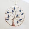 Sterling Silver Sapphire Large Round Tree of Life Pendant on Sterling Silver Chain