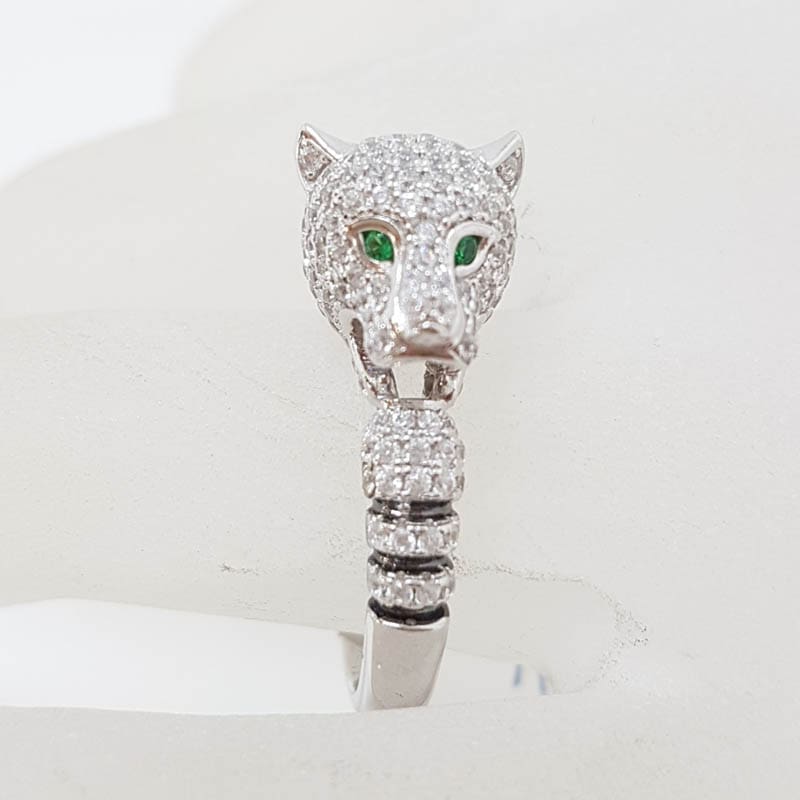 Sterling Silver Cubic Zirconia Cartier Inspired Panther / Cat / Puma Ring