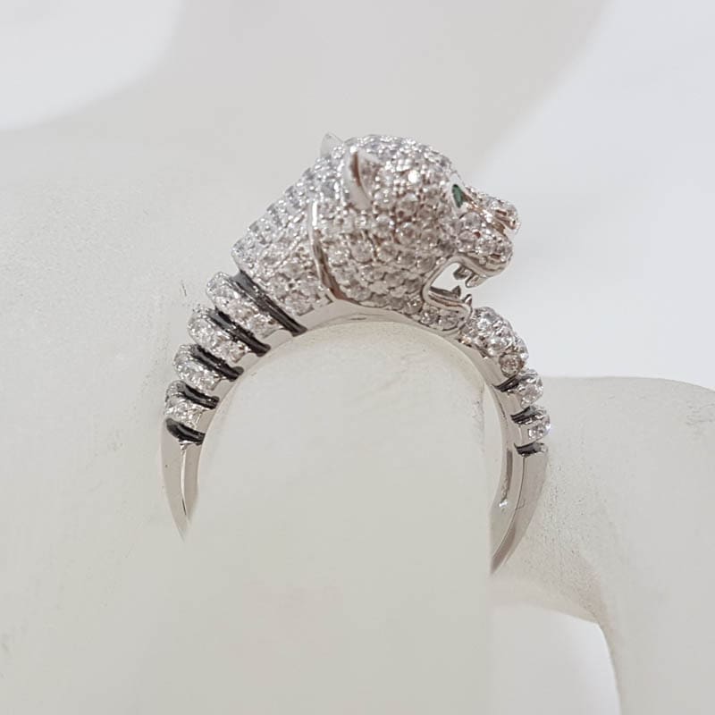 Sterling Silver Cubic Zirconia Cartier Inspired Panther / Cat / Puma Ring