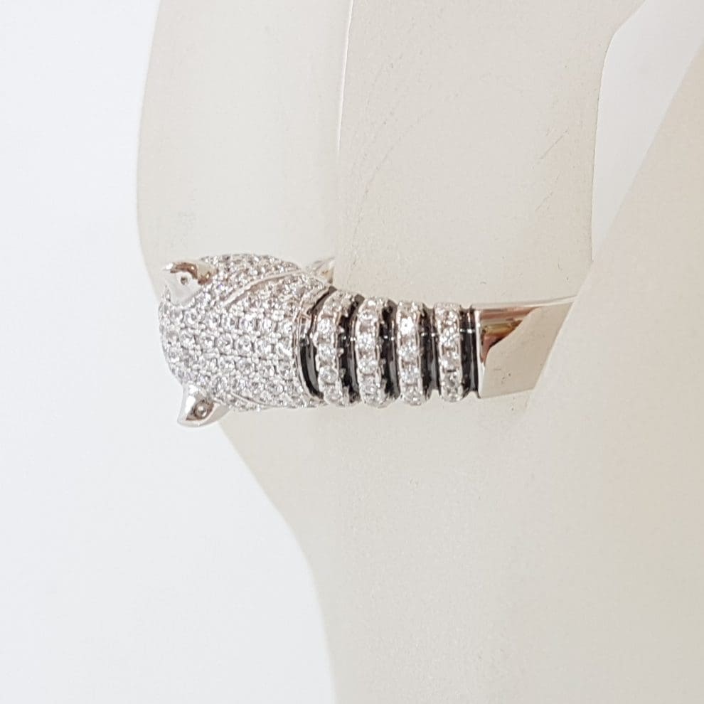 Sterling Silver Cubic Zirconia Cartier Inspired Panther / Cat / Puma Ring