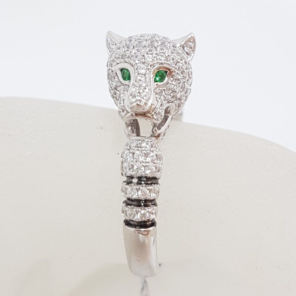 Sterling Silver Cubic Zirconia Cartier Inspired Panther / Cat / Puma Ring