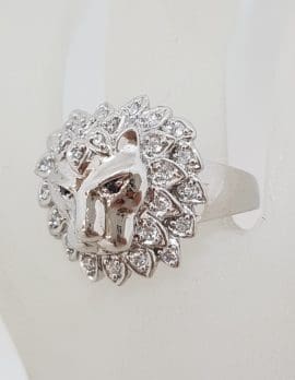 Sterling Silver Cubic Zirconia Lion Head Ring