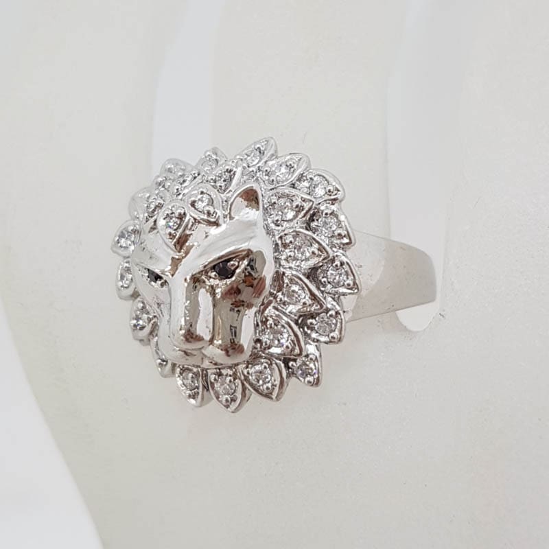 Sterling Silver Cubic Zirconia Lion Head Ring