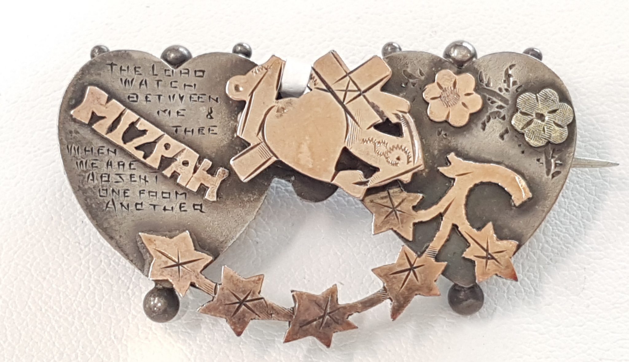 Sterling Silver Antique MIZPAH Brooch with Gold