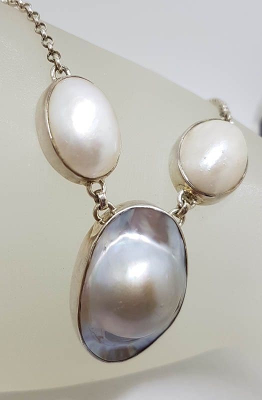 Sterling Silver Oval Mabe Pearl Necklace / Chain