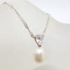 Sterling Silver Pearl with Cubic Zirconia Pendant on Silver Chain