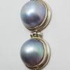 Sterling Silver Round Blue / Black Long Three Mabe Pearl Drop Pendant on Silver Chain