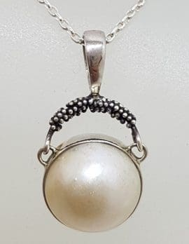 Sterling Silver Round Mabe Pearl Drop Pendant on Silver Chain