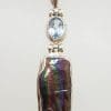 Sterling Silver Black / Blue Blister Pearl with Topaz Pendant on Silver Chain