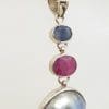 Sterling Silver Black / Blue Mabe Pearl Ruby and Sapphire Pendant on Silver Chain