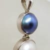 Sterling Silver Black / Blue & White Mabe Pearl Pendant on Silver Chain