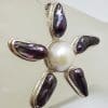Sterling Silver Black / Blue Blister Pearl with White Mabe Pearl Large Flower Pendant on Silver Chain